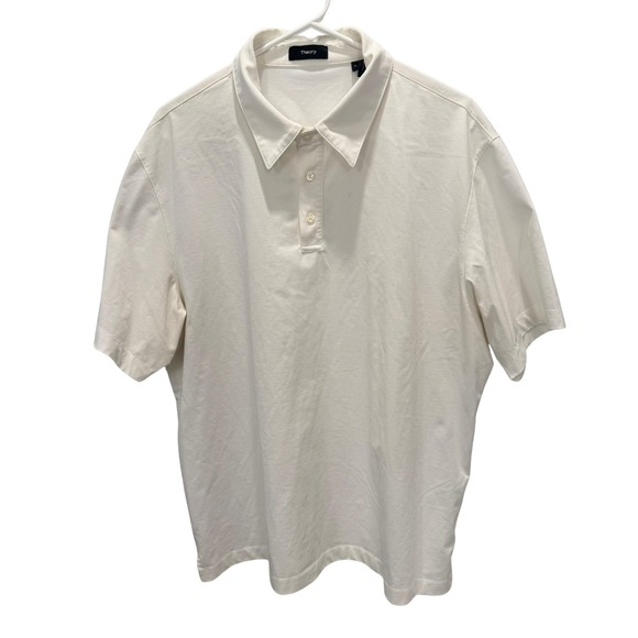 Theory White Knit Polo Shirt Short Sleeve Minimal Clean Fit Mens XL - Picture 2 of 10